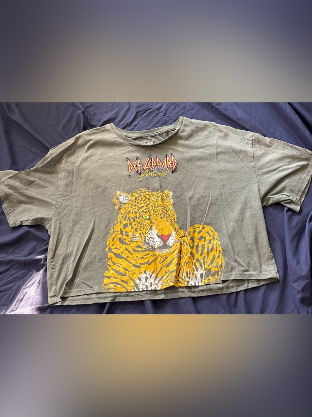 Def Leppard Olive Green Leopard Graphic Crop Top XXL